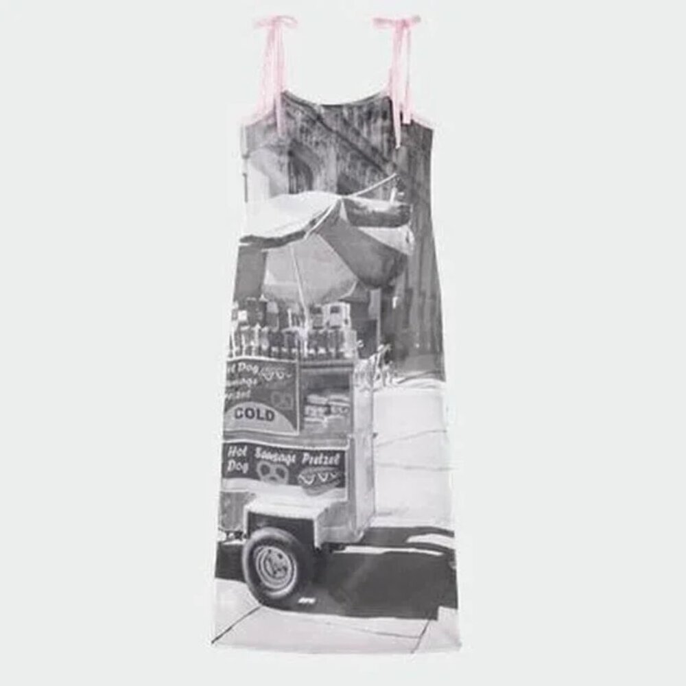 NWT Basic Pleasure Mode Bowtie City Print Satin Dress
